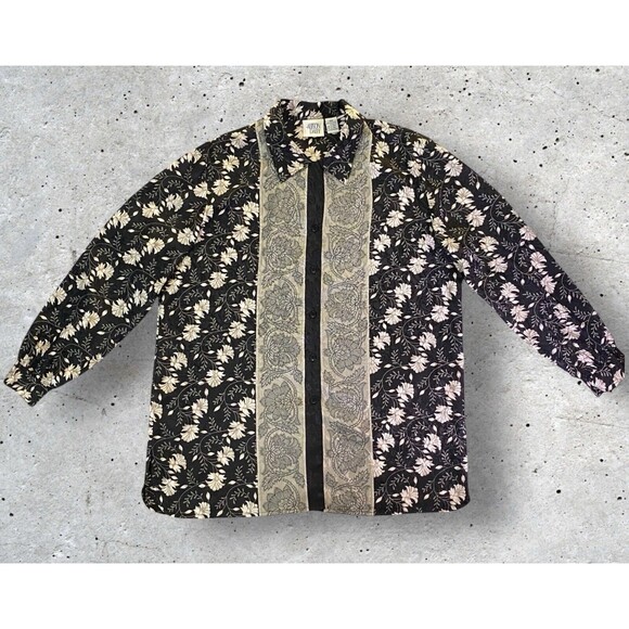 Allison Daley Button up Womens Size 16 Long Sleeve Top Black Floral Print - Picture 1 of 10